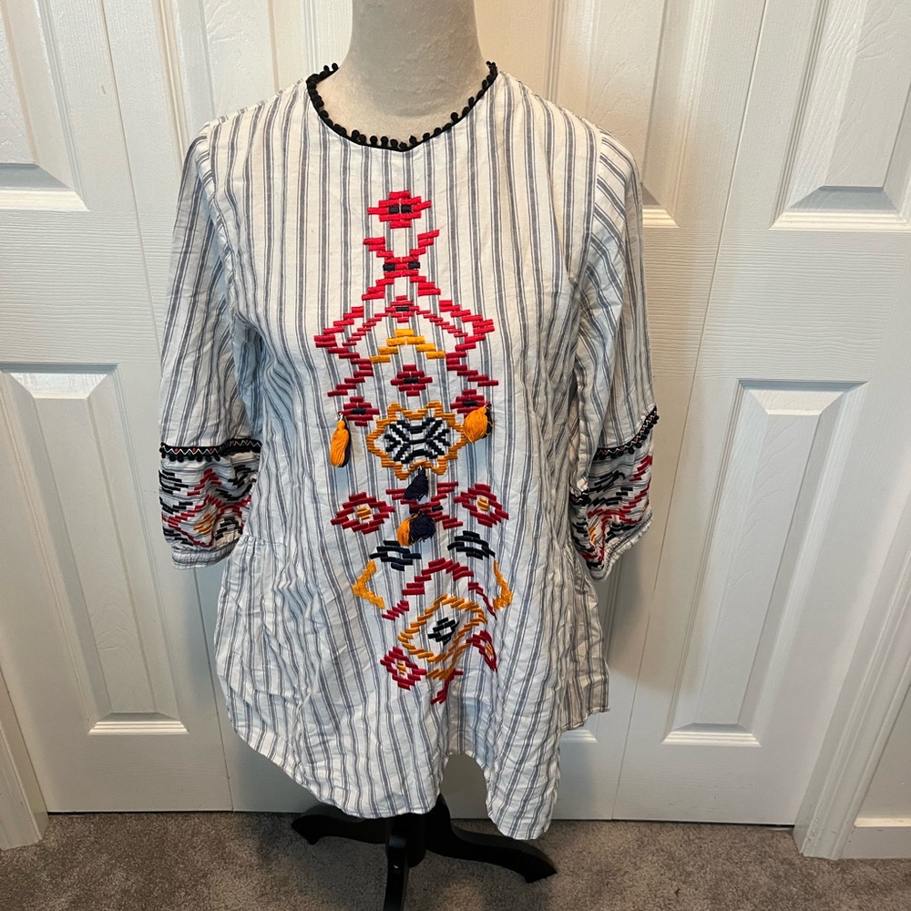 Ethnic size S Cotton Striped Embroidered Women's Top